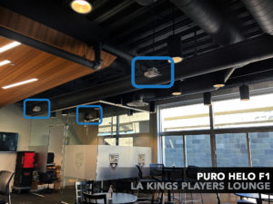 PURO Helo F1 Units Installed in the ceiling of the LA Kings Player's Lounge